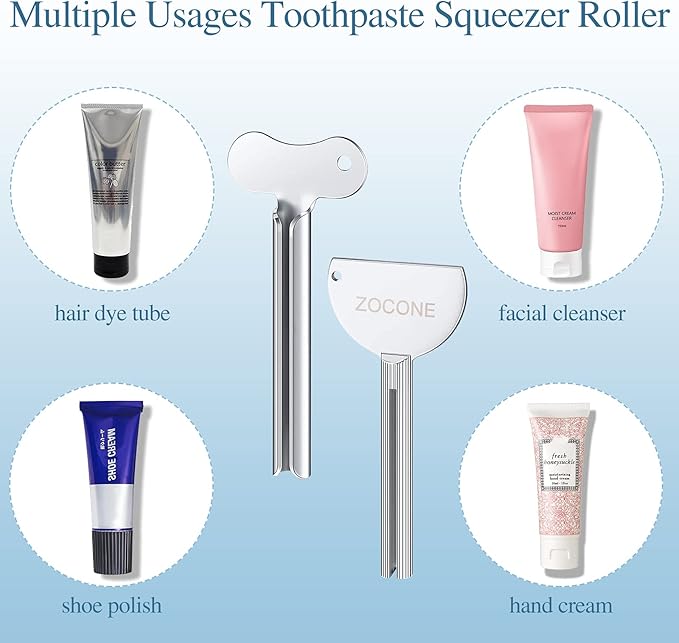 ZOCONE Toothpaste Squeezer, 12pcs Metal Tube Squeezer Key Stainless Steel Toothpaste Roller Tube Wringer for Paint, Cream, Cosmetic and Hair Dye(D)