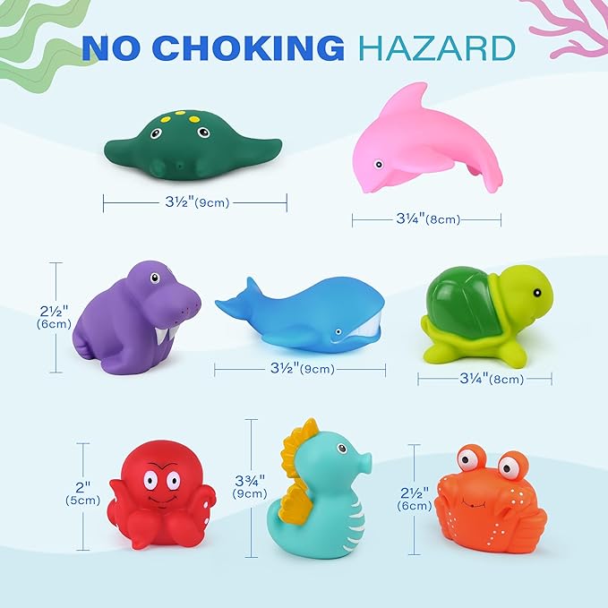 LotFancy Bath Toy, 8PCS Mold Free Bath Toys for Kids Ages 1-3, No Holes Baby Bath Toys for Toddlers 2-4, Ocean Sea Animal Bathtub Toys, Soft Floating Pool Water Table Toys