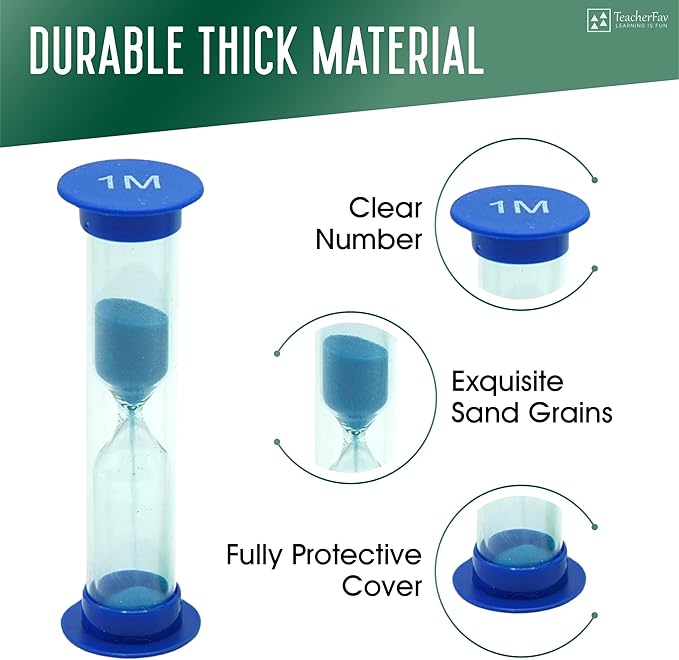 Sand Timer for Kids Set of 3 Small Colorful Hourglass Acrylic Covered Clock 1Min 2Min 5Min for Classroom, Home & Kids Room