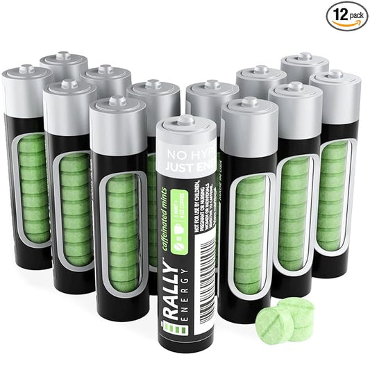 Caffeine Mints by Rally, 60milligram Caffeine, Instant Energy, Fresh Breath Caffeinated Mints, 0 Sugar, Natural Peppermint Flavor (12 Packs, 120 Mints)