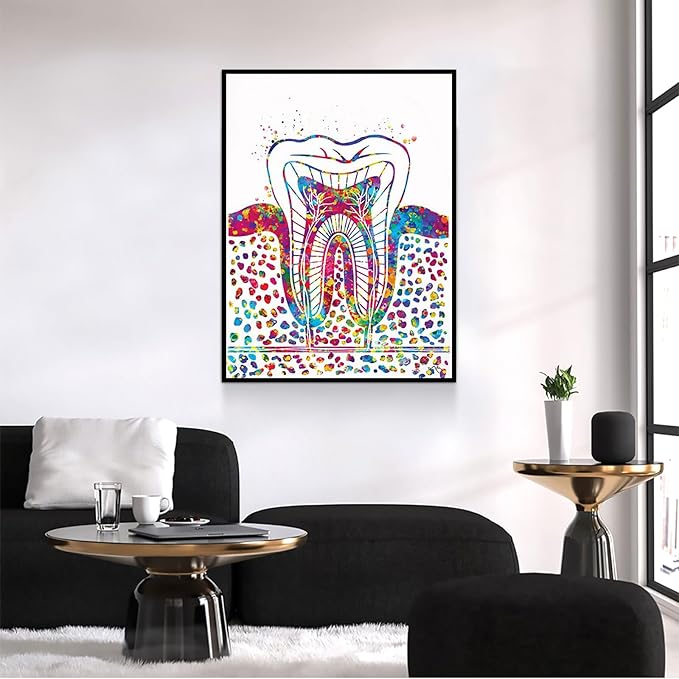 HFKSRJGW Dental Clinic Office Decor,Molar Tooth Watercolor Print Tooth Anatomical Art Dental Clinic Decor Art Dentistry Student Science Graduaiton Dentist Gift Doctor Art,16"x24"Framed Wall Art