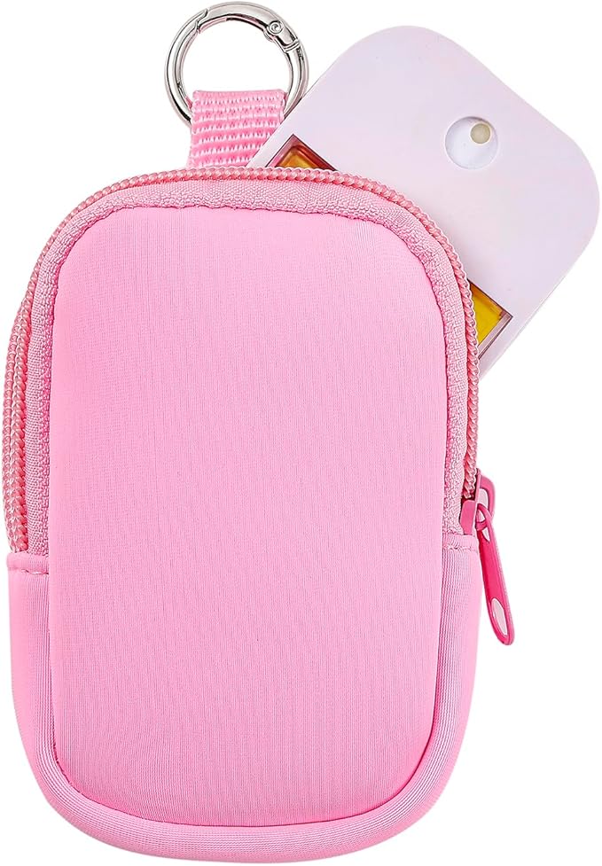 2Pcs Small Makeup Bag, Mini Portable Travel Cosmetic Bag, Soft Neoprene Makeup Pouch with Zipper, Fashion Accessory with Snap Hook, Cute Coin Purse Lipstick Cosmetic Travel Organizer(Black+ Pink)