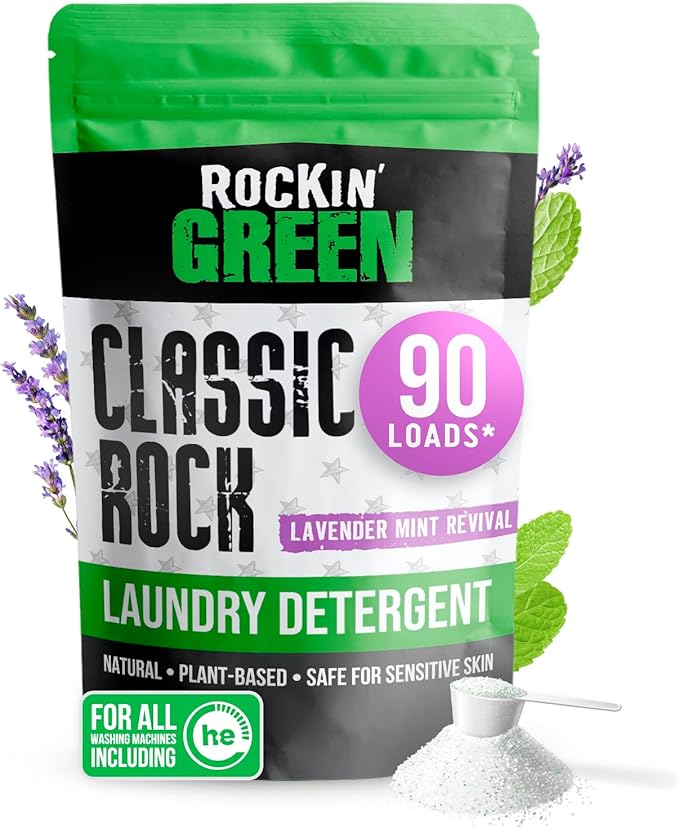 Rockin' Green Classic Rock Laundry Detergent Powder (90 Loads) - All Natural Laundry Detergent - Sensitive Skin Laundry Powder (Lavender Mint Revival)