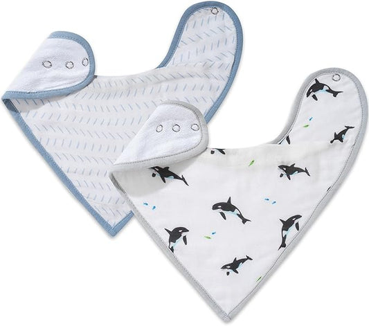 Bamboo Little Baby Bibs (Pack of 2) - Bibs with Adjustable Snaps- Absorbent Terry Backing