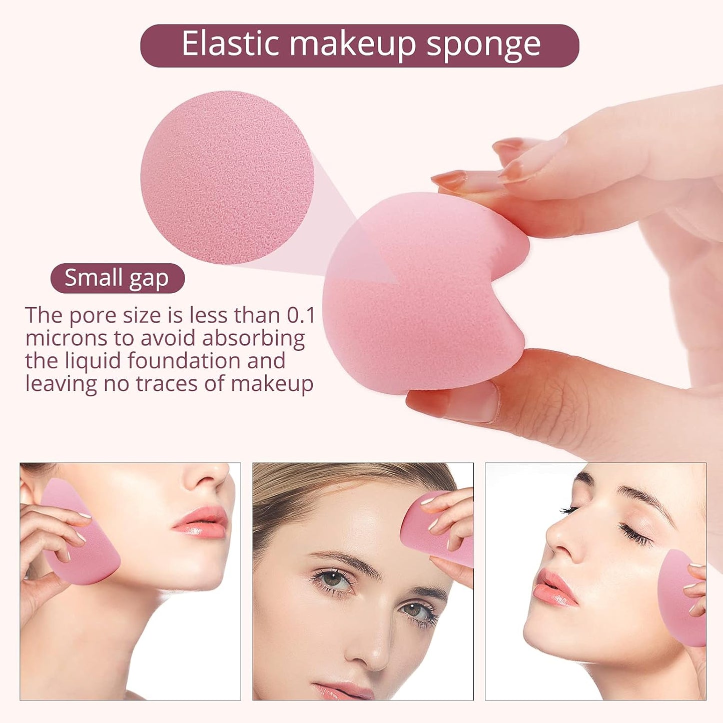 BEAKEY Flat Duo Makeup Sponge of 6, Super Soft 0 Latex Blending Sponge for Flawless Application - Liquid, Cream, Powder, Patented Design,Pink