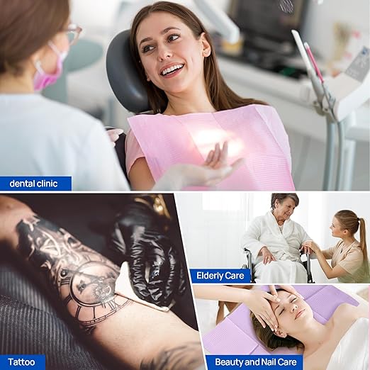 JMU 125 Pack Dental Bibs Disposable, 2-Ply Paper 1-Ply Film Dental Bibs 13" x 18", Orange