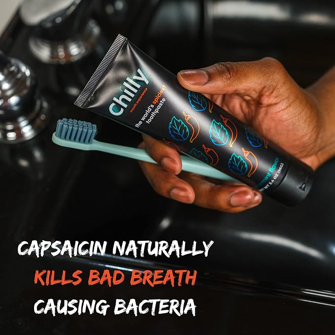 Chilly Natural Spicy Whitening Toothpaste with Intense Spearmint Flavor and Ghost Pepper Flakes – SLS & Fluoride Free Toothpaste, Whitening Formula for Fresh, Healthy Smile (Pack of 1)