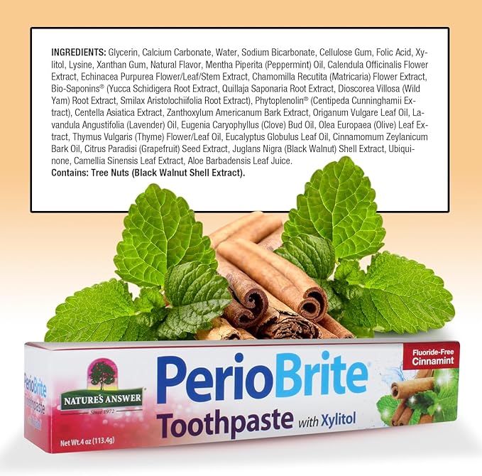 Nature's Answer Periobrite Cinnamint Toothpaste | Soothes & Refreshes | Alcohol-Free, Gluten-Free, Fluoride-Free Soy-Free & Vegetarian | No Artificial Sweeteners or Preservatives 4oz (2 Pack)