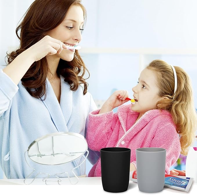 Topsky 4pcs Bathroom Tumbler Toothbrush Cup Plastic Tumblers Water Tumbler Reusable Drinkware, Mouthwash Cup, Black