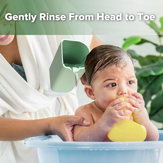 haakaa Gentle Pour Bath Rinse Cup | Food Grade Silicone Shampoo & Body Washing Rinser Cup for Kids with Easy Grip Handle - Pea Green