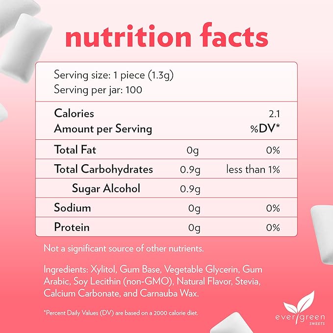 Evergreen Sweets Chewing gum -100 Pieces Jar - Natural Cinnamon Gum Made with Xylitol and Stevia - Sugar-Free, Aspartame Free and Vegan