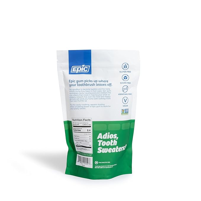 Epic 100% Xylitol Spearmint Chewing Gum - Sugar Free, Aspartame Free Dental Gum - Supports Oral Health & Fresh Breath - 500 Pieces