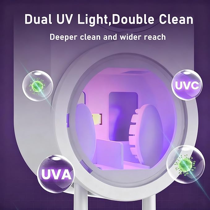 KLUEHOME UV Toothbrush Sanitizer & Holder,Dryer for Bathroom, LED Smart Screen, Cleaning and Air Drying, Mirror Wall Mounted,Fits Most Electric, Manual and Kids’ Toothbrushes