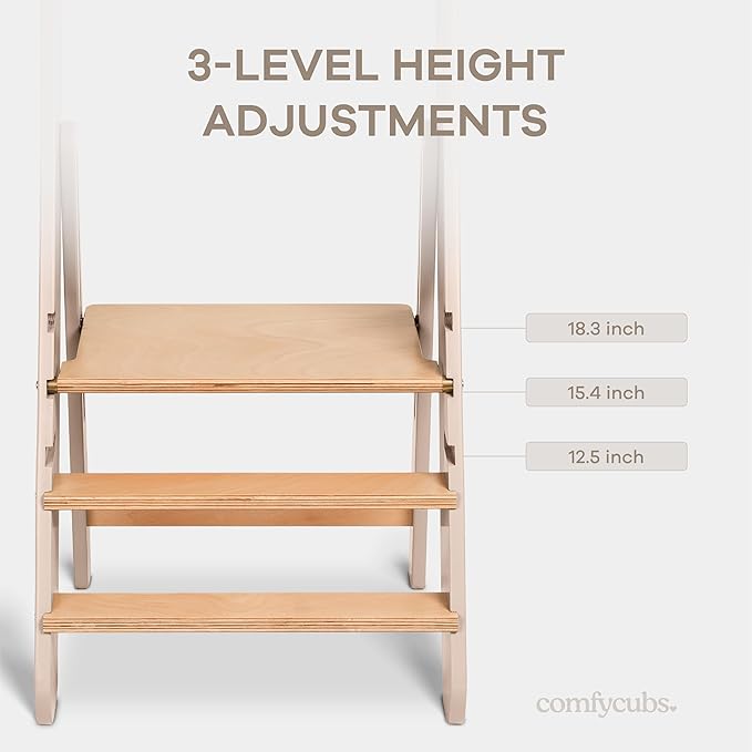 Comfy Cubs Kids Step Stool for Ages 3+, 3 Height Adjustable Toddler Tower, Montessori Furniture Designed in The US - Toddler Standing Tower for Kitchen Sink & Bathroom Access - Blush