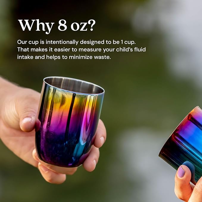 Ahimsa Stainless Steel Kids Cups, Pediatrician Designed, Colorful Toddler Cups for Open Cup Training, 8oz, 100% BPA Free & Dishwasher Safe, Rainbow, Set of 4