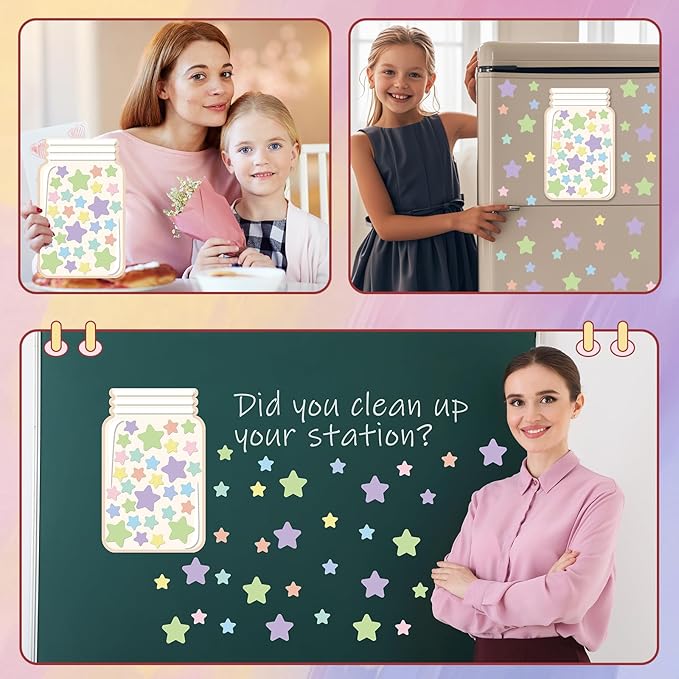 Magnetic Stars Reward Jar for Kids 68Pcs Pastel Stars 1 Storage Bag Reward Jars Behavior Management Classroom Tools Positive Behavior Chart for Students Teachers Back to School Supplies