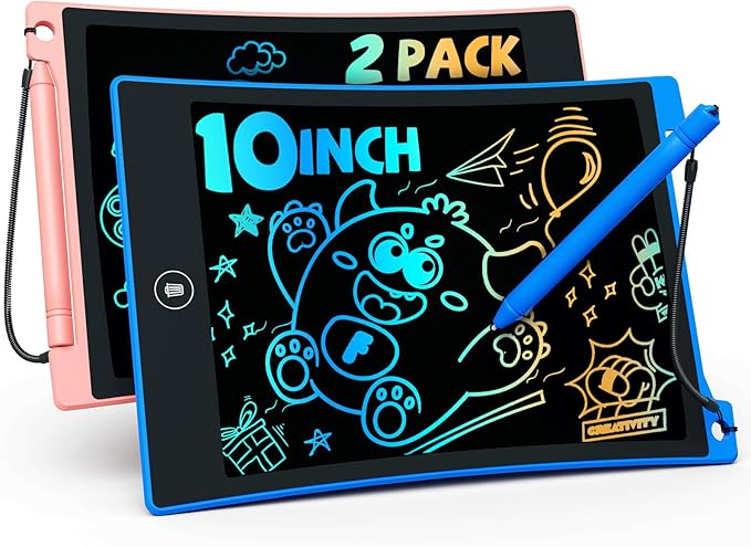 TEKFUN Kids Toys,10in 2 Pack LCD Writing Tablet Coloring Doodle Drawing Board Pad for Kids with Stylus, Car Trip Educational Toys Easter Toys Birthday Gift for Toddlers 3 4 5 6 7 Girls Boys