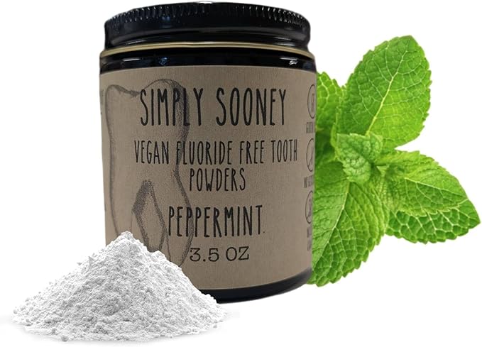 Simply Sooney Remineralizing Vegan Fluoride Free Tooth Powder Peppermint Formula I Glass Jar I Stronger Teeth I Fresh Breath I with Xylitol I Organic Ingredients