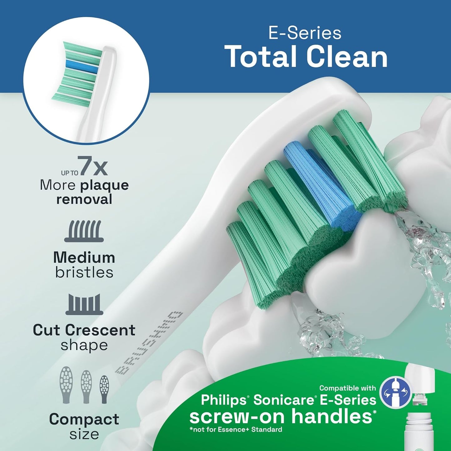 Brushmo e-Series Total Clean Replacement Toothbrush Heads, Compatible with Philips Sonicare Screw-on Electric Toothbrush Handles, 6 Compact Heads, Medium Firm Dupont Bristles, BM716, White
