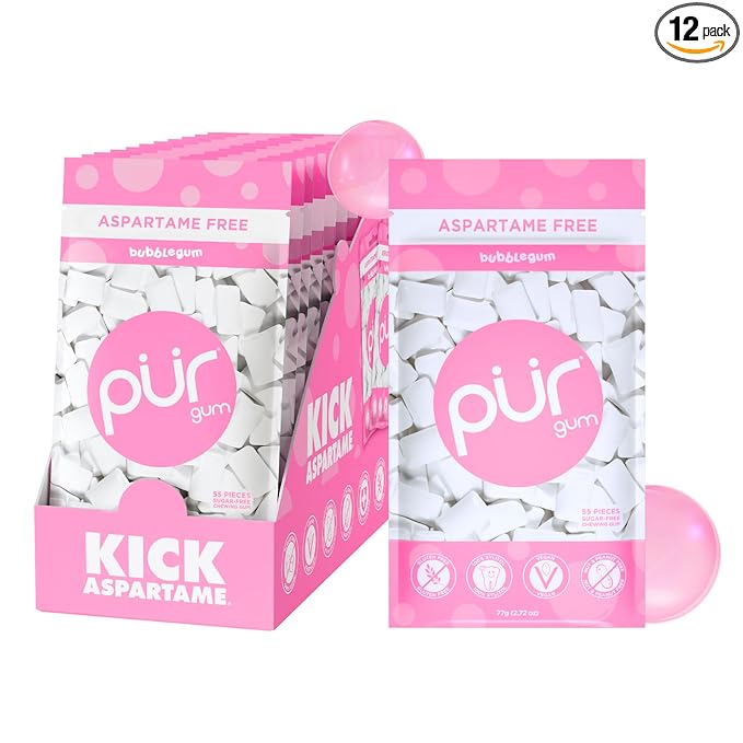 PUR Gum | Aspartame Free Chewing Gum | 100% Xylitol | Natural Bubblegum Flavored Gum, 55 Pieces (Pack of 12)