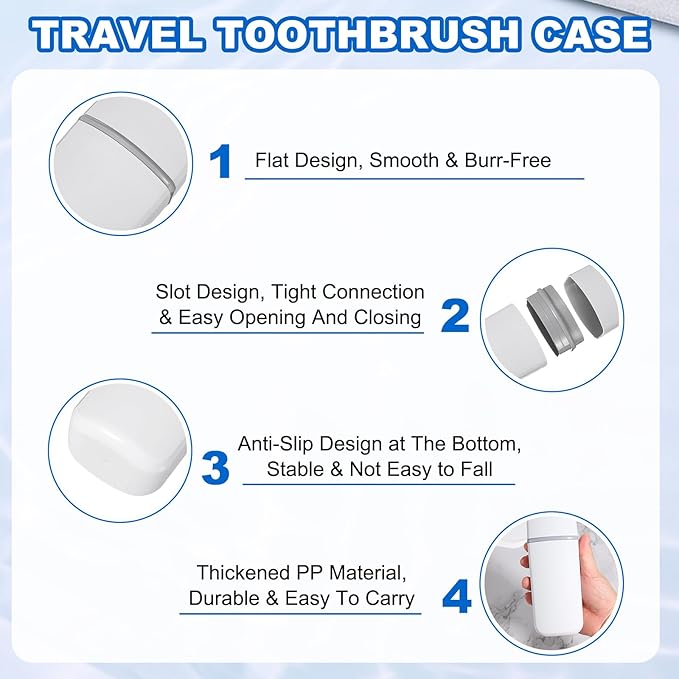 uxcell Travel Toothbrush Case, 7.9x2.6x2 Portable Travel Toothbrush Holder with Flat, Plastic Toothpaste Container for Bathroom, Gym, Business Trip, Camping, White