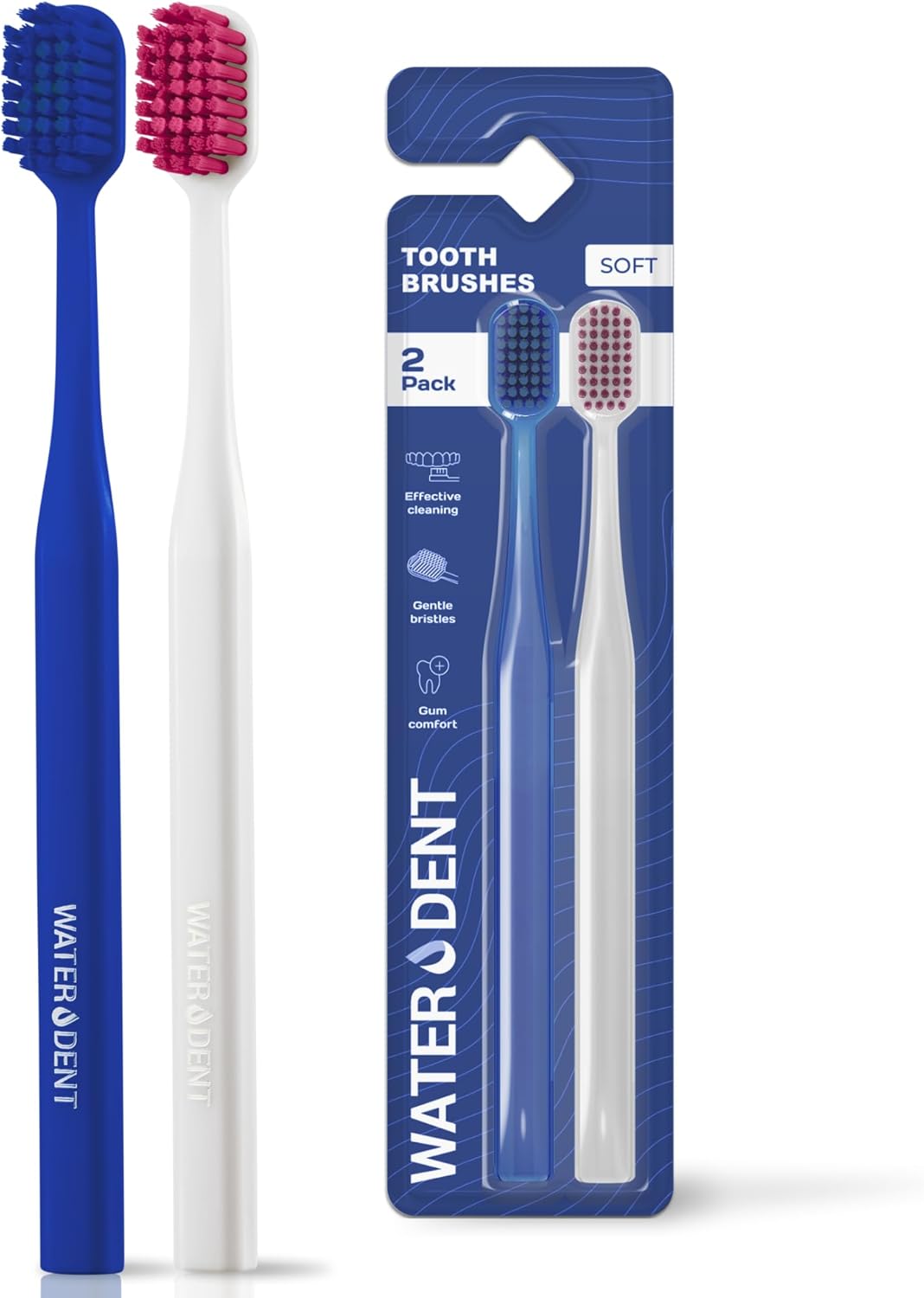 Medium Soft Toothbrush for Adults | Ultra-Dense Rounded Bristles | Gentle on Gums | Deep Plaque Removal | Whiter Smile | Suitable for Braces | 2 Pack Multicolor