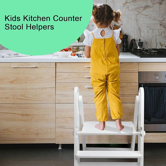 WOOD CITY Step Stool Foldable for Toddlers, Adjustable Kids Step Stool for Bathroom Sink Toilet Potty Training Stool with Handles Child Kitchen Counter Stool Helper Montessori Kitchen Stools