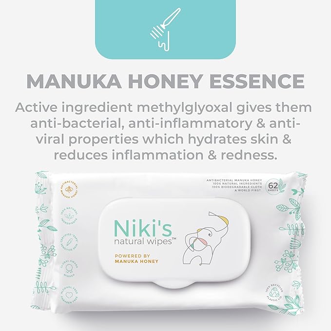 Niki's Natural Baby Wipes | Sensitive Organic Baby Wipes | Made with Manuka Honey and Coconut Oil, No Added Scents | EWG Verified | 744 Wipes (12 Pack x 62 Count Wipes) Baby Wipes Bulk