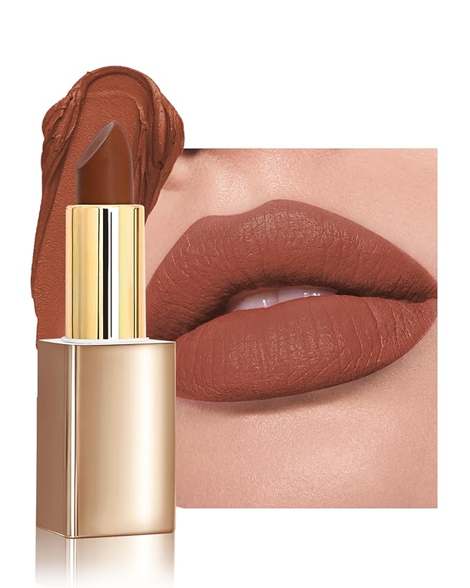 Velvet Matte Lipstick, Orange Brown High Pigmented Lip Tint Stain, Waterproof Long Lasting Cream Lip Gloss, Non-Stick Cup Smooth Tinted Lip Balm, Thanksgiving Lip Professional Makeup Gift for Women-02