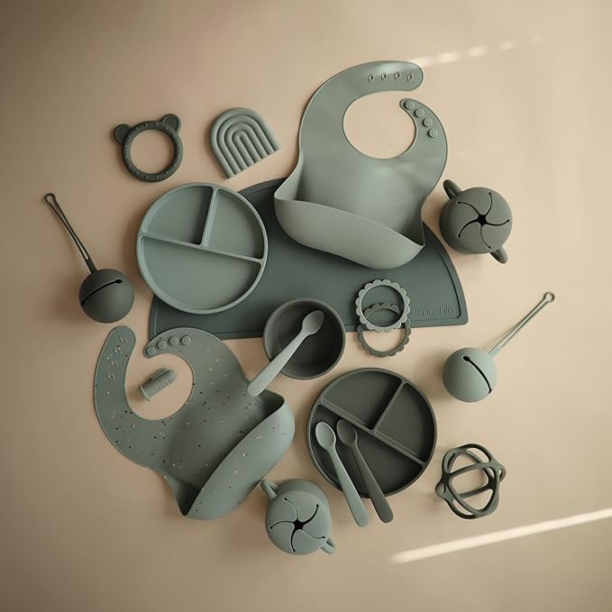 mushie 100% Silicone Training Cup & Straw for Toddlers | 6 Months+ (Dried Thyme)