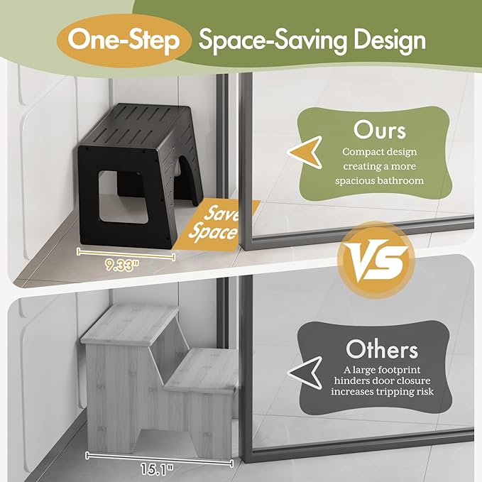 AmazerBath Toddler Toilet Step Stool, 3-in-1 Bamboo Poop Squat Stool for Adults, 0.59" Thickness One Step Non-Slip Baby & Kids Potty Step Stool for Bathroom Sink, Counter, Bedroom, Closet, 9"