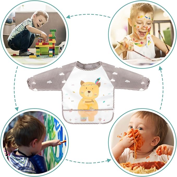 Accmor Long Sleeve Baby Bibs, Waterproof Sleeved Bibs Smock for Toddler Baby Girls Boys Eating Feeding