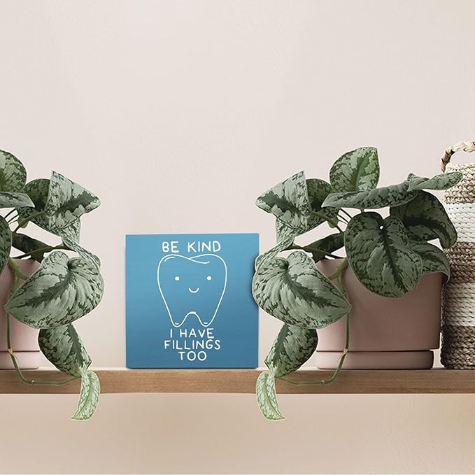 Dental Decor Wooden Signs,Blue Dental Hygienist Wooden Box Sign,Funny Dentist For Home Office Shelf Table Decor 5x5 Inches,Dental School Gift, Dentist Gifts