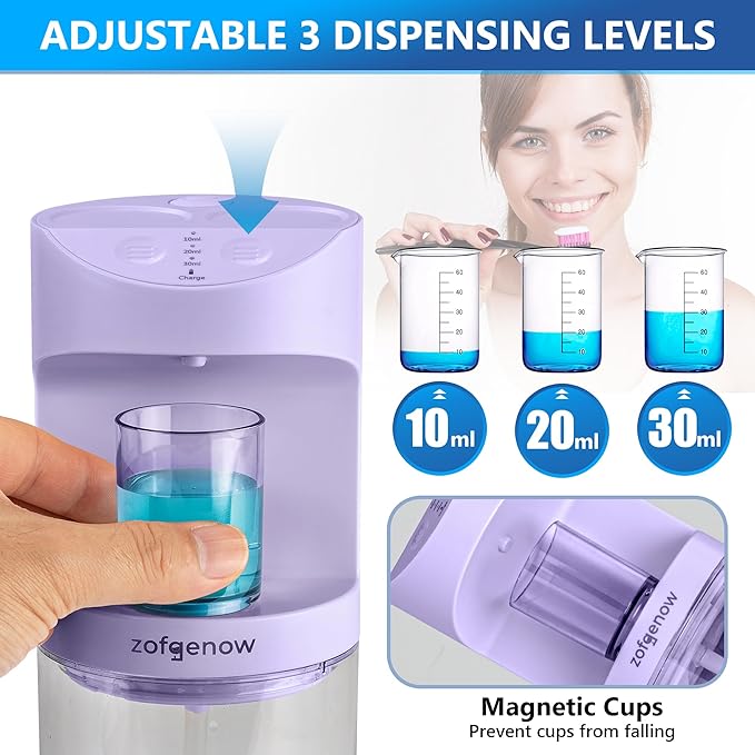 Automatic Mouthwash Dispenser for Bathroom,Bathroom Accessories 19.4 Fl Oz Dispensers with Magnetic Cups,Wall Mounted Dispenser,Suitable for All Age Groups,Purple