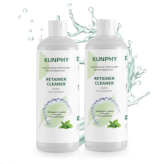 KUNPHY Ultrasonic Retainer Cleaner Solution Concentrate - 2 Pack Value Bundle, Professional Cleaning for Retainers, Dentures, Invisible Aligners, Mouth Guards, Removes Odors & Stains, 16 oz (Mint)