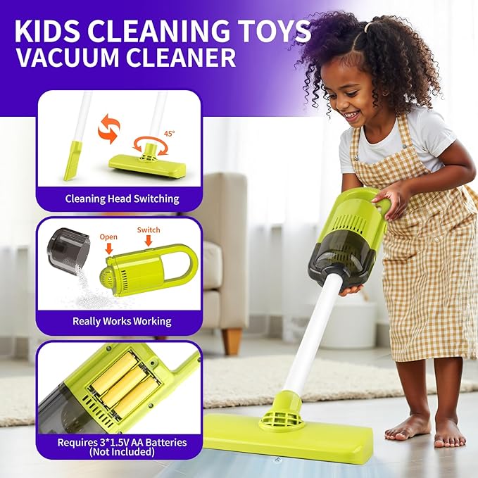 Toddler Toys Cleaning Set, Kids Cleaning Toy Set, Pretend Play Home Cleaning Playset - Incl.Electric Toy Vacuum, Broom and Dustpan Set, Mop,Duster and More,Cleaning Tools Toys for Boys Girls