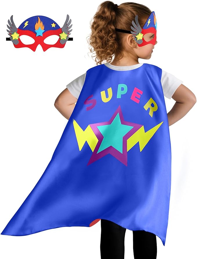 D.Q.Z Star Superhero Cape and Mask for Kids Dress Up Costume, Super Hero Toys for Boys Girls Halloween Party Favors