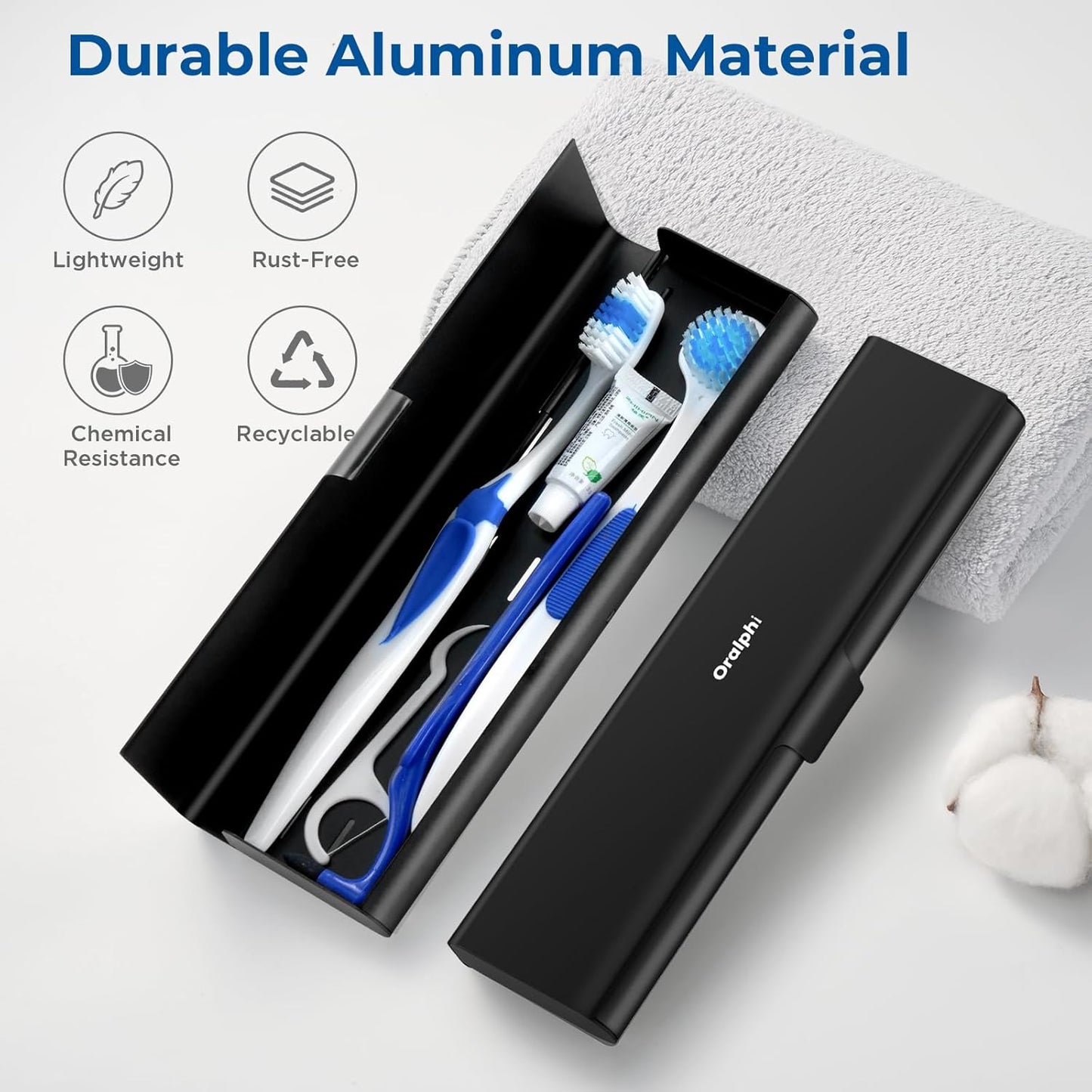 Wider Aluminum Toothbrush Travel Case, Portable Travel Toothbrush Holder, Durable Manual Toothbrush Box Container for Traveling, Bathroom, Camping, Business Trip, Black