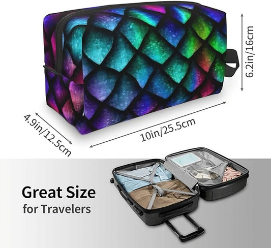 Colorful Dragon Scale Toiletry Bag for Women Men Portable Travel Wash Bag Waterproof Gym Shaving Toiletries Cosmetic Organizer Bag, Shower Bathroom Toiletries Accessories Makeup Bag with Handle