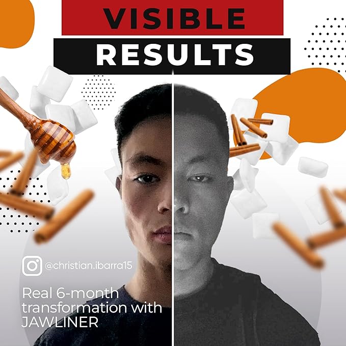 Jawliner® - Pioneers the Toughest Handmade 15x Harder Jawline Gum Includes 12 Weeks Coaching - Sugar-Free Cinnamon Honey Chewing Gum - Jawline Exerciser for Mewing & Shaping the Jaw (6 Months Pack)