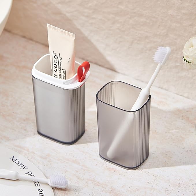 Toothbrush Travel Case, 2 in 1 Toothbrush Holder and Rinse Cup, Large Capacity Toothbrush Cup with Cover, Portable Travel Toothbrush Holder for Traveling, Camping, Trip - 1Pcs - Grey&White