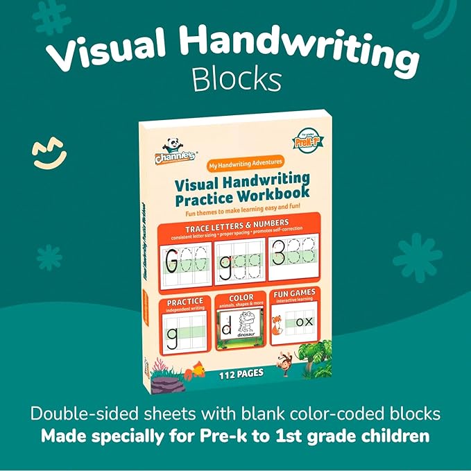 Channie's Alphabet Tracing & Kids Writing Pad, Practice Visual Handwriting & Storytelling Workbooks, 80 Pages, Grades PreK – 1st, Summer School, Learning Workbook for Homeschool and After School