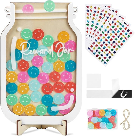 [Upgrade]Herda Magnetic Reward Jars for Kids with 54Pcs Smiley Tokens & 420 Holographic Star Stickers for Kids,Behavior Chart for Classroom,Reward Chart for Kids,Potty Training Chore Reward System