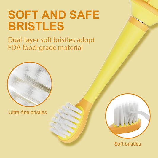 KIWIBIRD Kids Electric Toothbrush for Ages 3–10 | Toddler Sonic Toothbrush with 4 Modes & Soft Silicone Bristles | 2-Min Timer Pressure Sensor | 45-Day Rechargeable Battery | IPX8 Waterproof (Yellow)