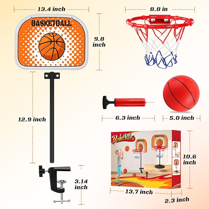 NZQXJXZ Indoor Basketball Hoop, Tabletop Basketball Hoop Set with Clips with Two Balls, Mini Hoops for Desk Table Bed Office Bedroom Basketball Toys for Kids and Adults