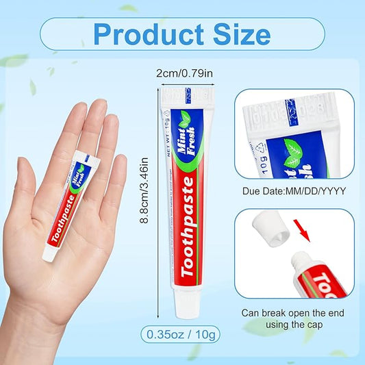 60 Tubes Bulk Travel Size Mini Toothpaste, 0.35 oz Disposable Mint Flavor Pocket Teeth Paste Small Essential Toothpaste for Travel, Home/Hotel/Guests/Charity/Homeless/Camping Oral Care (Single Use)