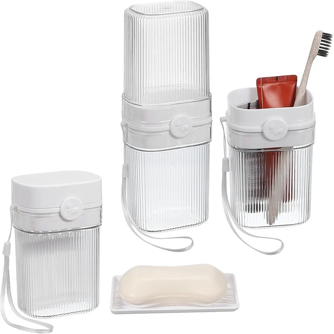 uxcell Travel Toothbrush Case Set, Leakproof Soap Holder with Lid and Portable Travel Toothbrush Holder for Bathroom, Gym, Business Trip, Camping (White)