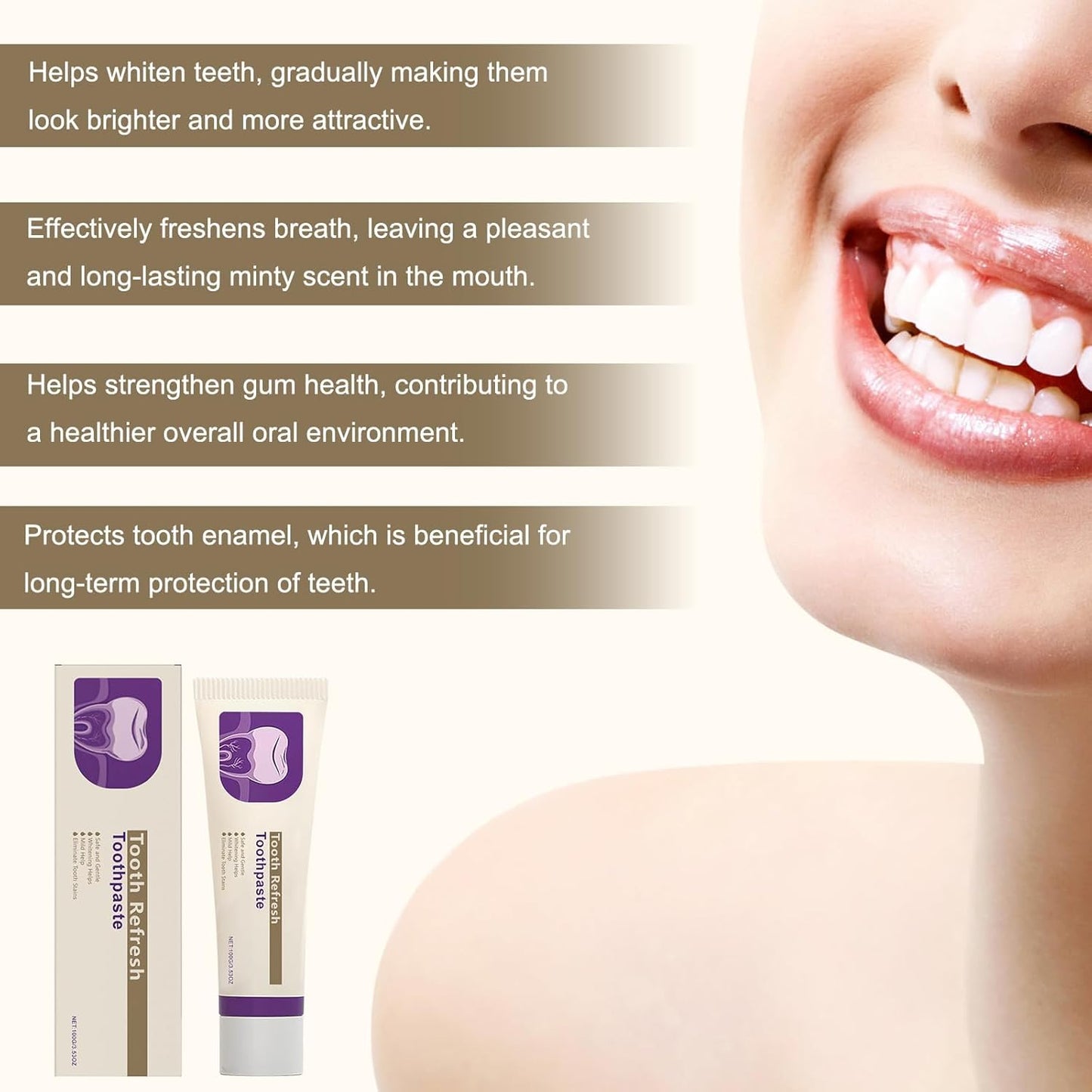 2Pcs Tooth Refresh Toothpaste, Fresh Breath Toothpaste, Natural Oral Care & Enamel Repair, Helps Remove Coffee, Tea & Wine Stain, Deep Cleaning Care