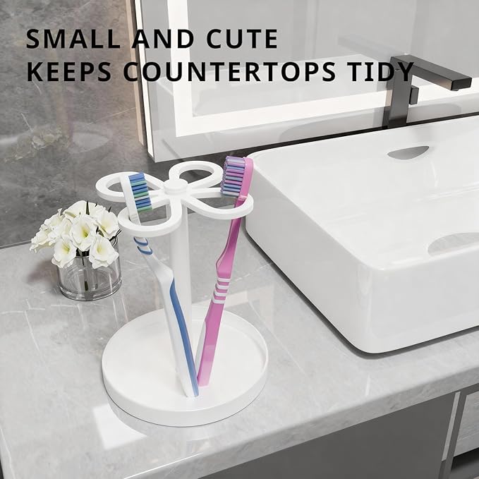 Metal Toothbrush Holders for Bathroom with 4 Slot White Tooth Brush Holder Stand and Non-Slip Base，Countertop Organizer for Family and Hotel，Compact Design