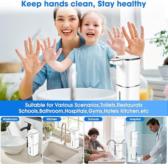 Automatic Foaming Soap Dispenser,Touchless Soap Dispenser,13.5oz/400ml Rechargeable Wall Mounted Smart Dispenser for Bathroom Kitchen,Easy for Toddlers(White)
